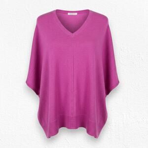 Eileen Fisher Bright Pink Linen Knit V Neck Relaxed Dolman Top Size Large